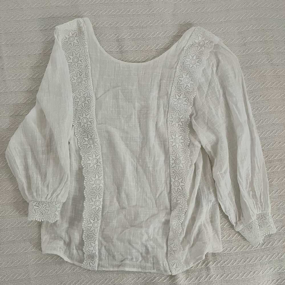 Sézane cotton blouse with embroidered trim, size 34
